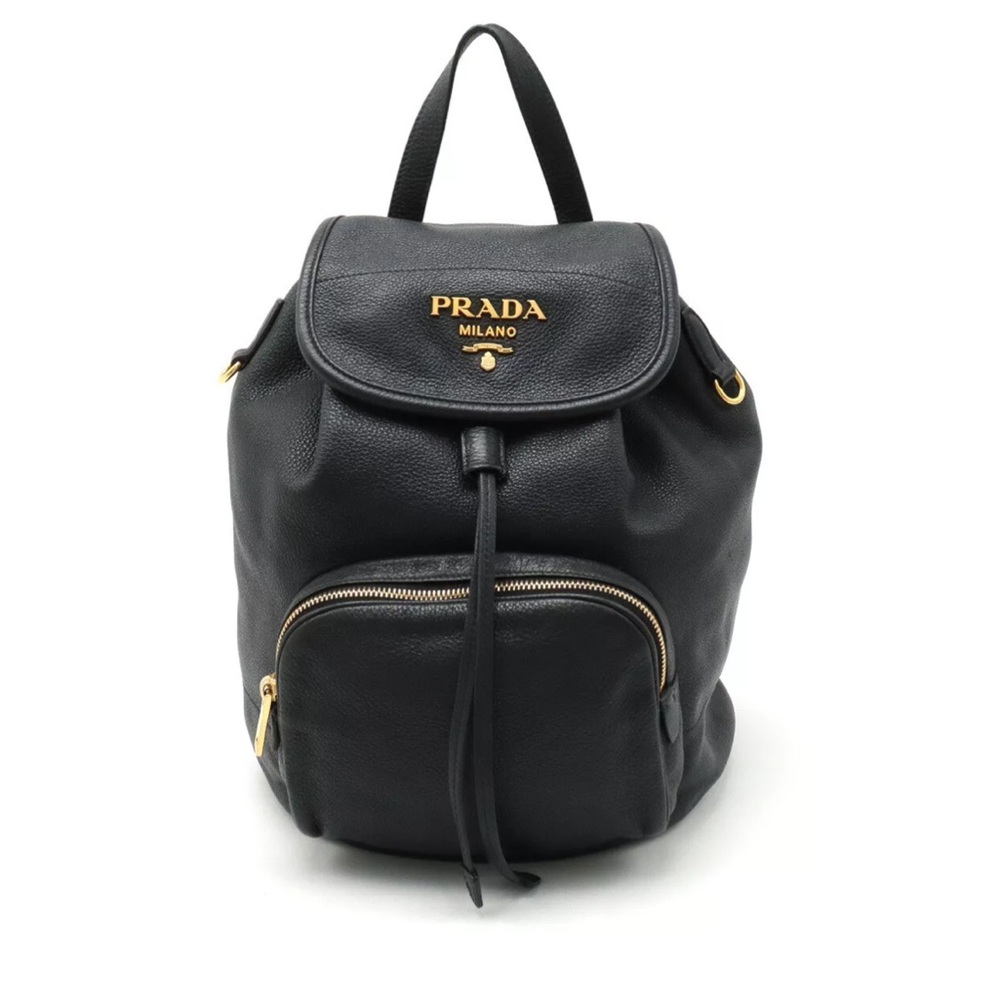 Black (Nero) Prada Leather Backpack IBZ035 with Gold Hardware